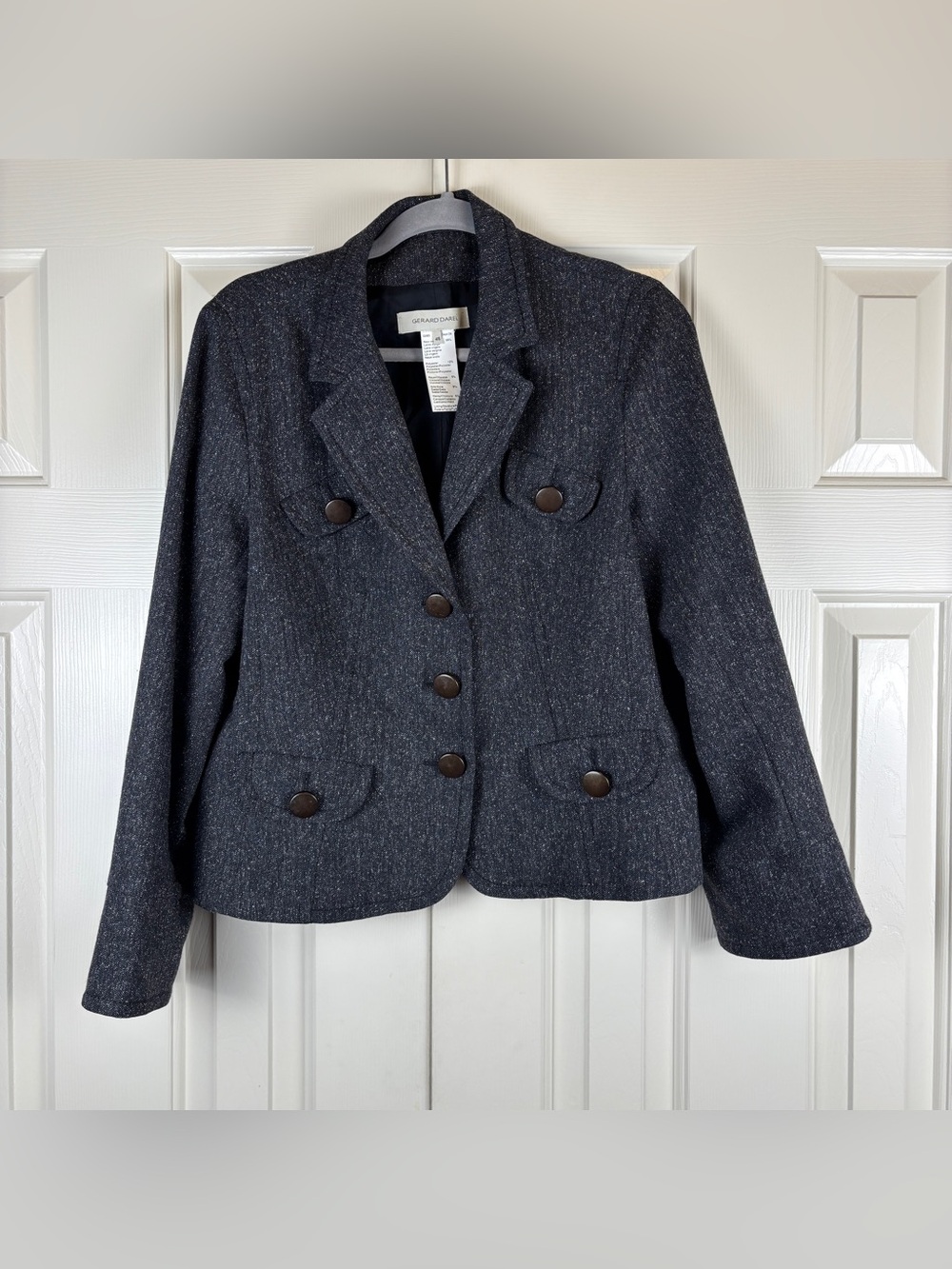 Gerard Darel Paris Charcoal Wool Silk Herringbone Blazer